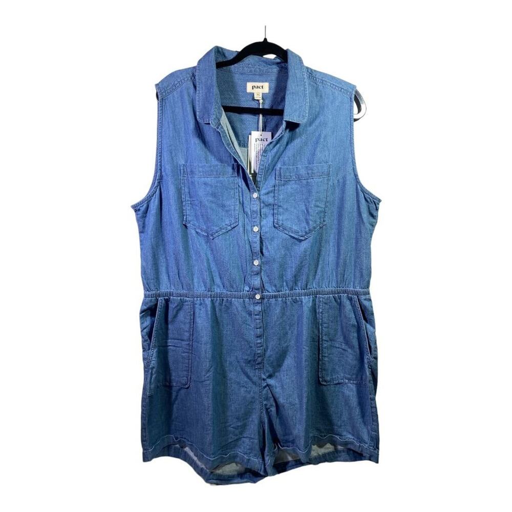 Pact Organic Soft Cotton Sz XL Denim Chambray Romper Sleeveless NWT